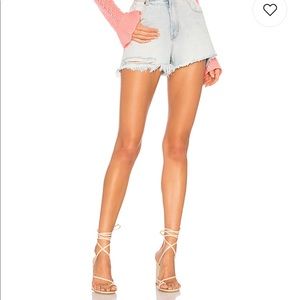 Rollas Light Wash Distressed High-Rise Jean Shorts - White